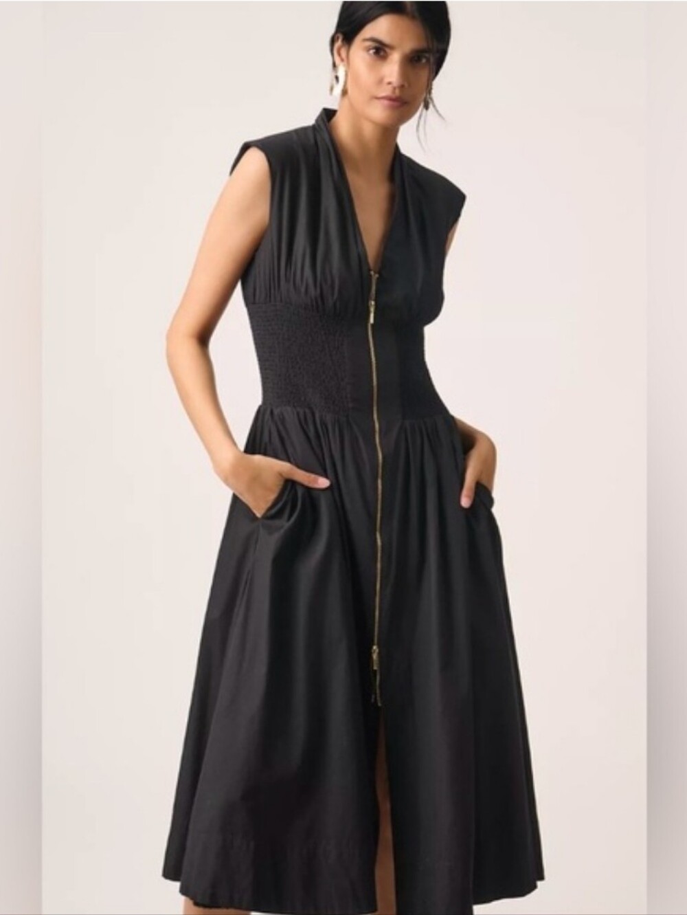 MAEVE The Tommie Zip Front Dress from ANTHROPOLOGIE Black Womens Size Small